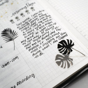 Aura Estelle Washi Stickers | Shadows III Tropical Leaves black tropical leaf washi stickers decorating journal page