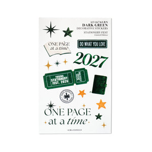 Aura Estelle 2027 Decorative Stickers in Dark Green, limited edition washi sticker sheet