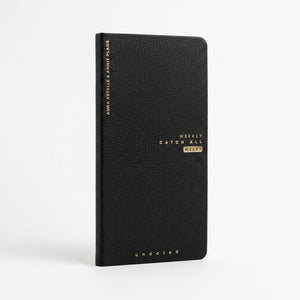 Aura Estelle Weeks Catch All Planner — slim black PU cover with gold foil, undated Tomoe River paper