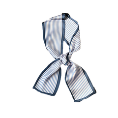 Aura Estelle Twilly Scarf blue and white printed scarf laid flat