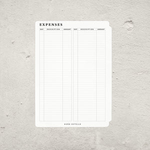Aura Estelle Budget Tip-In A5, daily expenses log with day, description and amount
