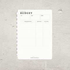 Aura Estelle Budget Tip-In A5, monthly budget page with categories and actual columns