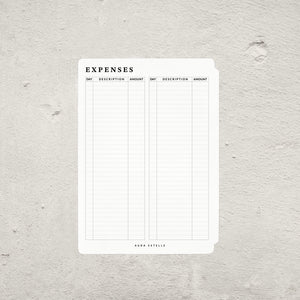 Aura Estelle Budget Tip-In B6, daily expenses log with day, description and amount
