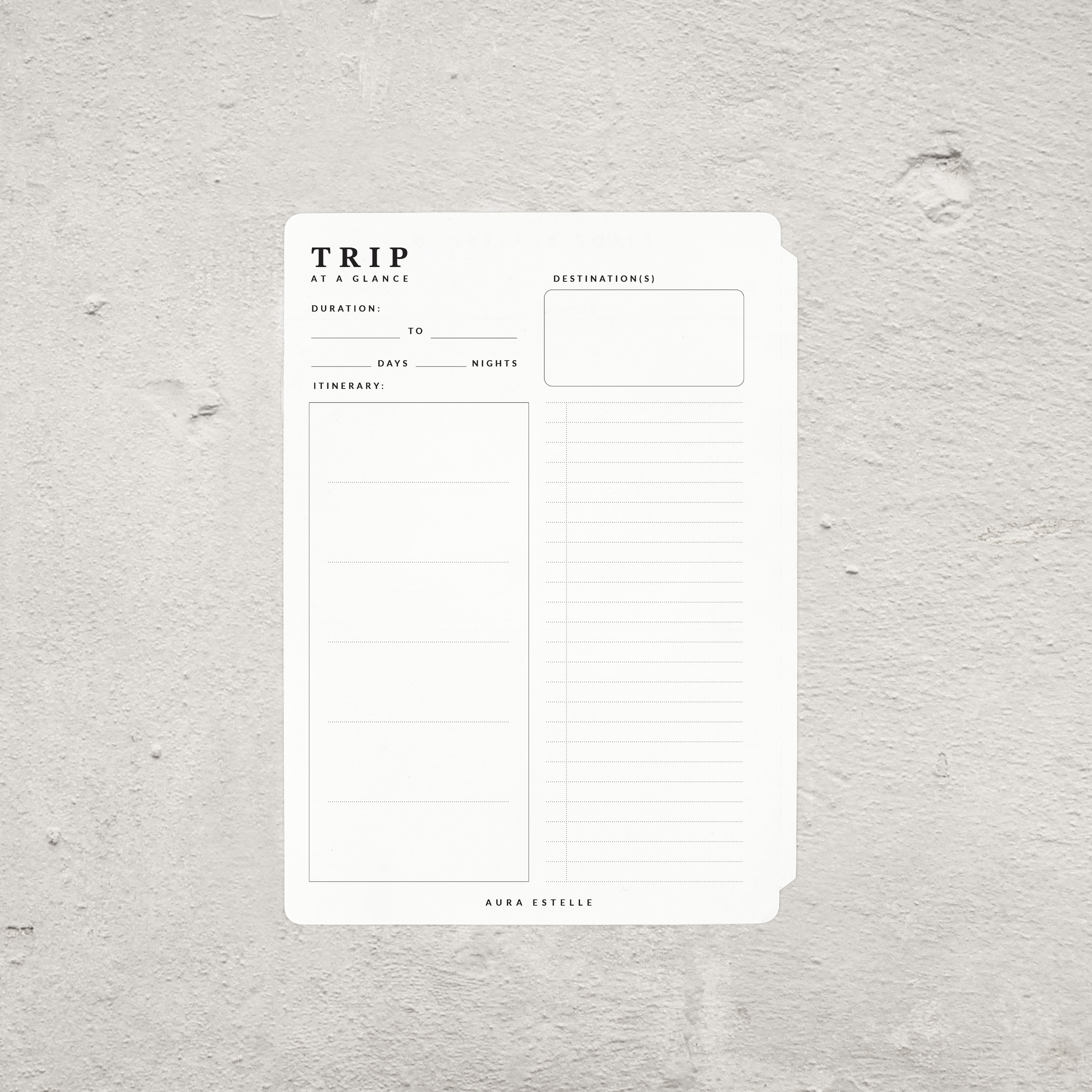 Aura Estelle Travel Tip-In B6 travel plans page back product shot
