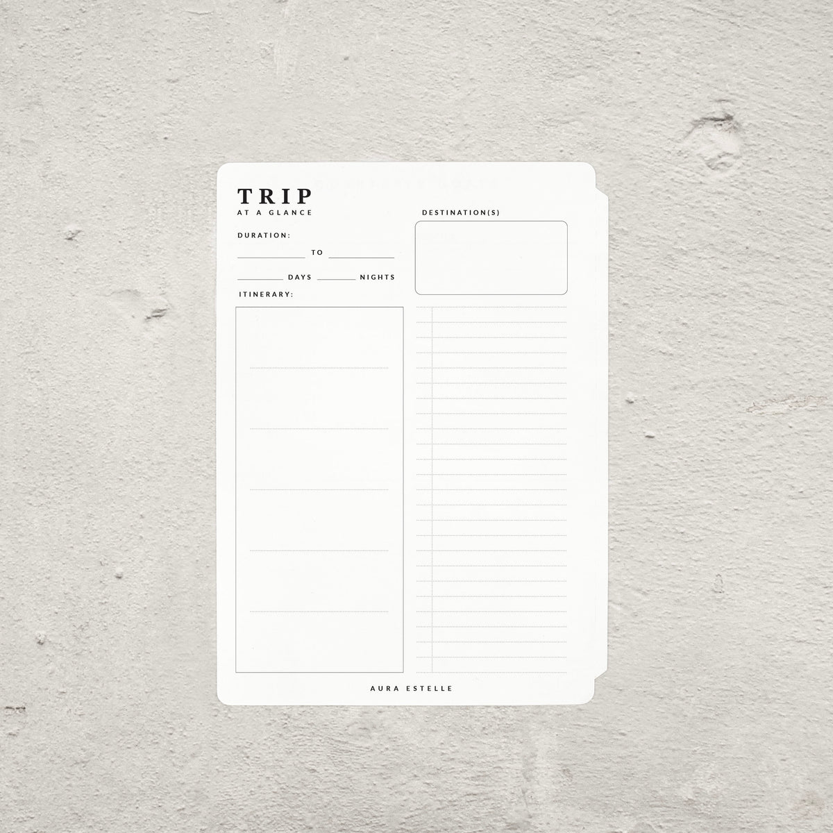 Aura Estelle Travel Tip-In B6 travel plans page back product shot