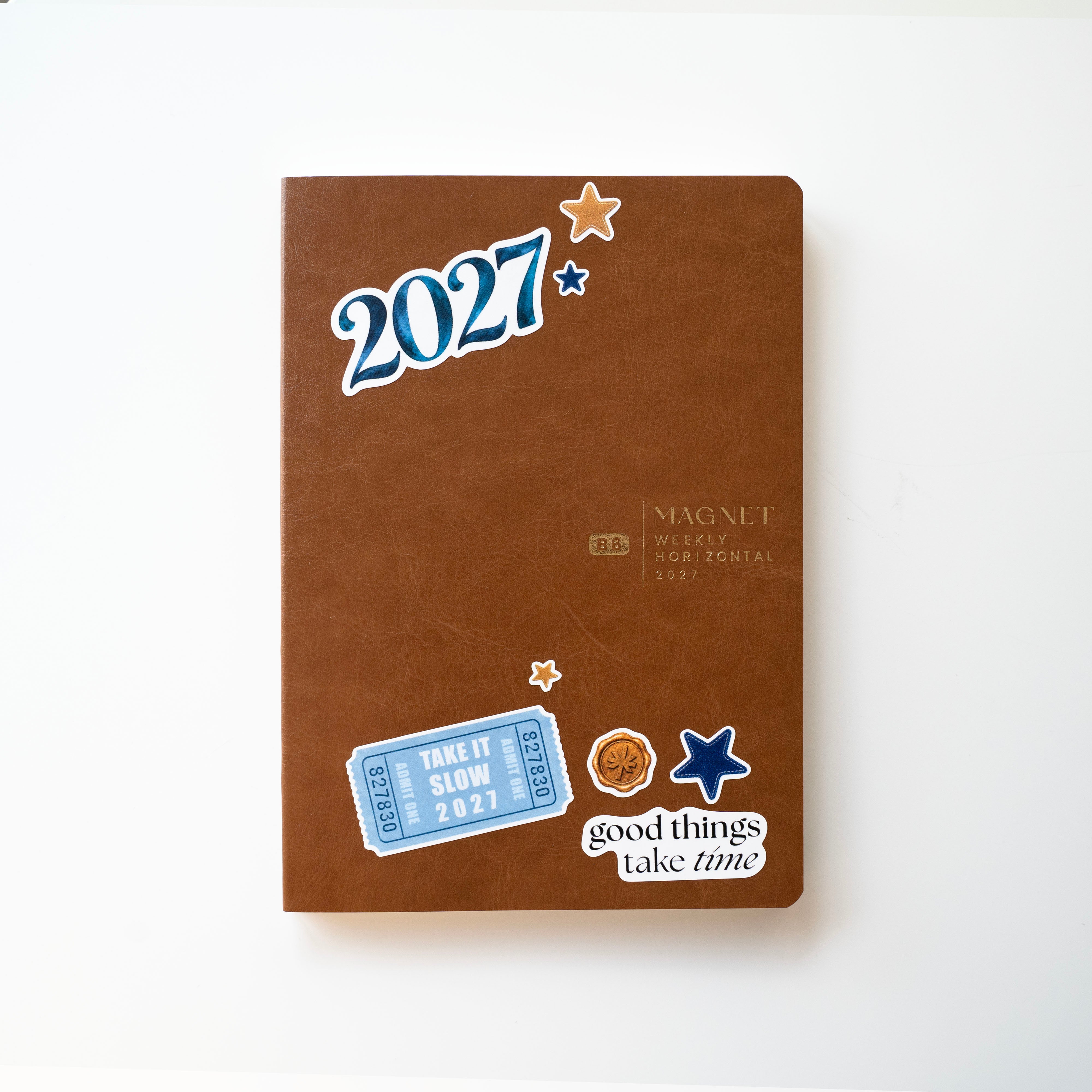 Aura Estelle 2027 Decorative Stickers in Blue applied to a MAGNET planner cover