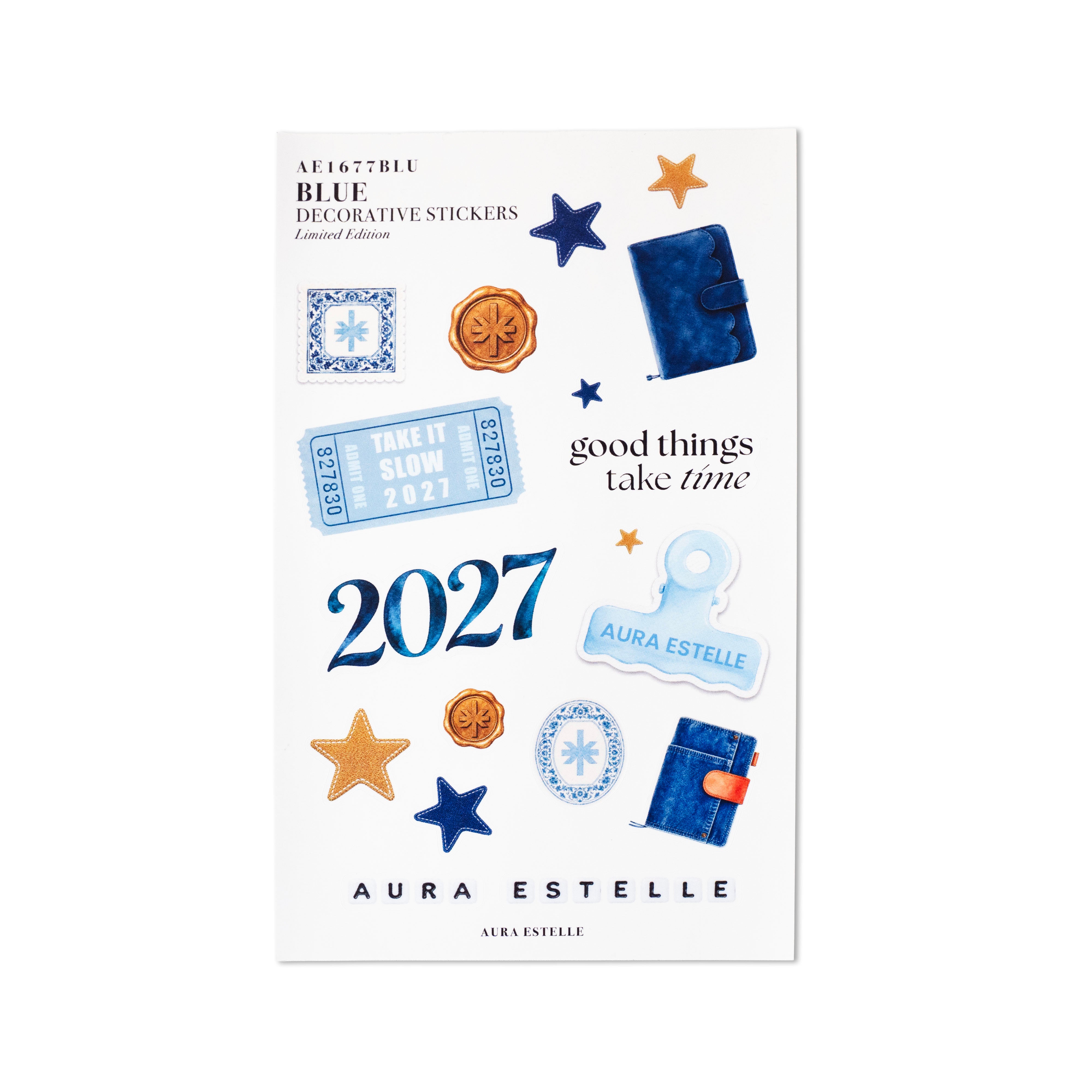 Aura Estelle 2027 Decorative Stickers in Blue, limited edition washi sticker sheet