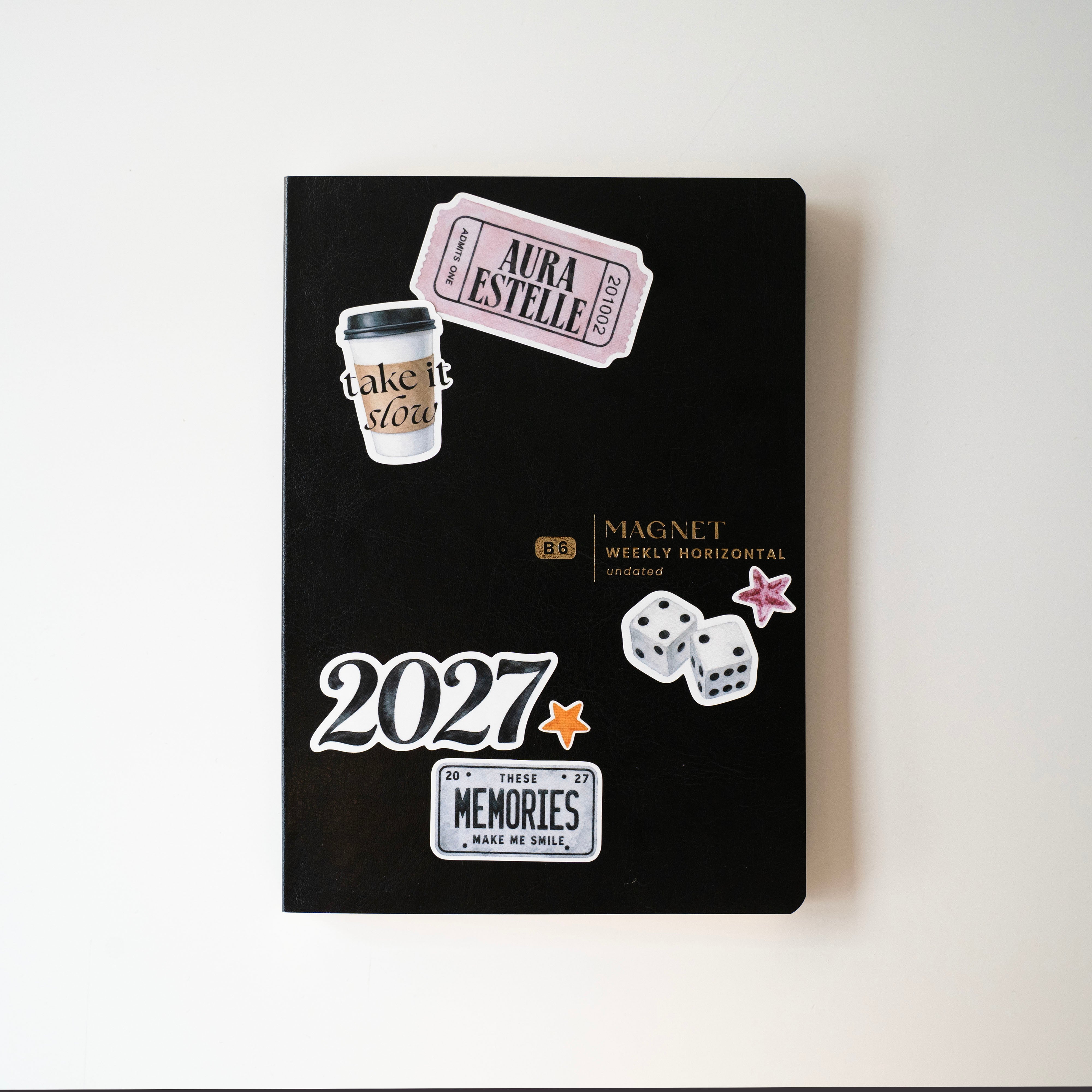Aura Estelle 2027 Decorative Stickers in Pink applied to a MAGNET planner cover