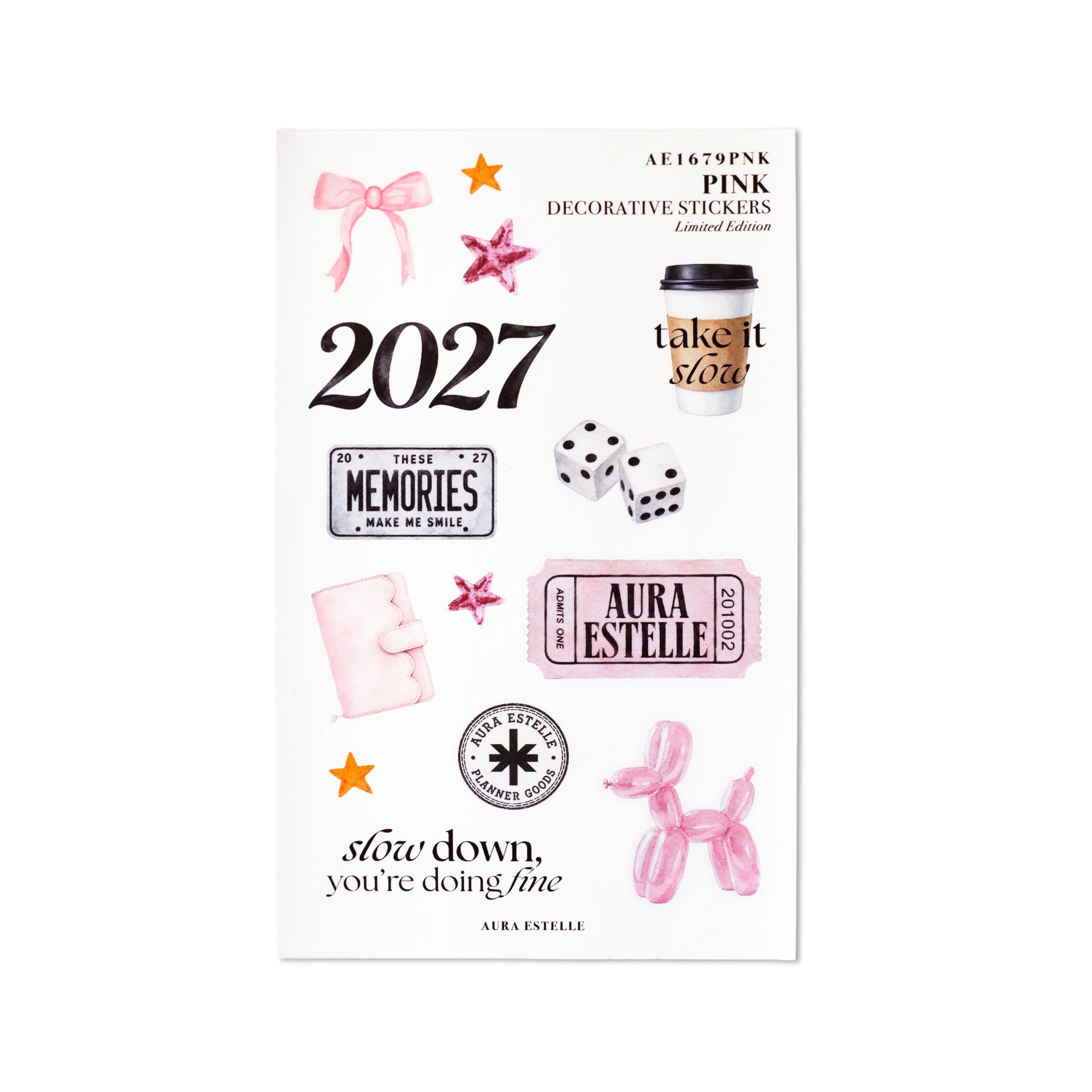 Aura Estelle 2027 Decorative Stickers in Pink, limited edition washi sticker sheet