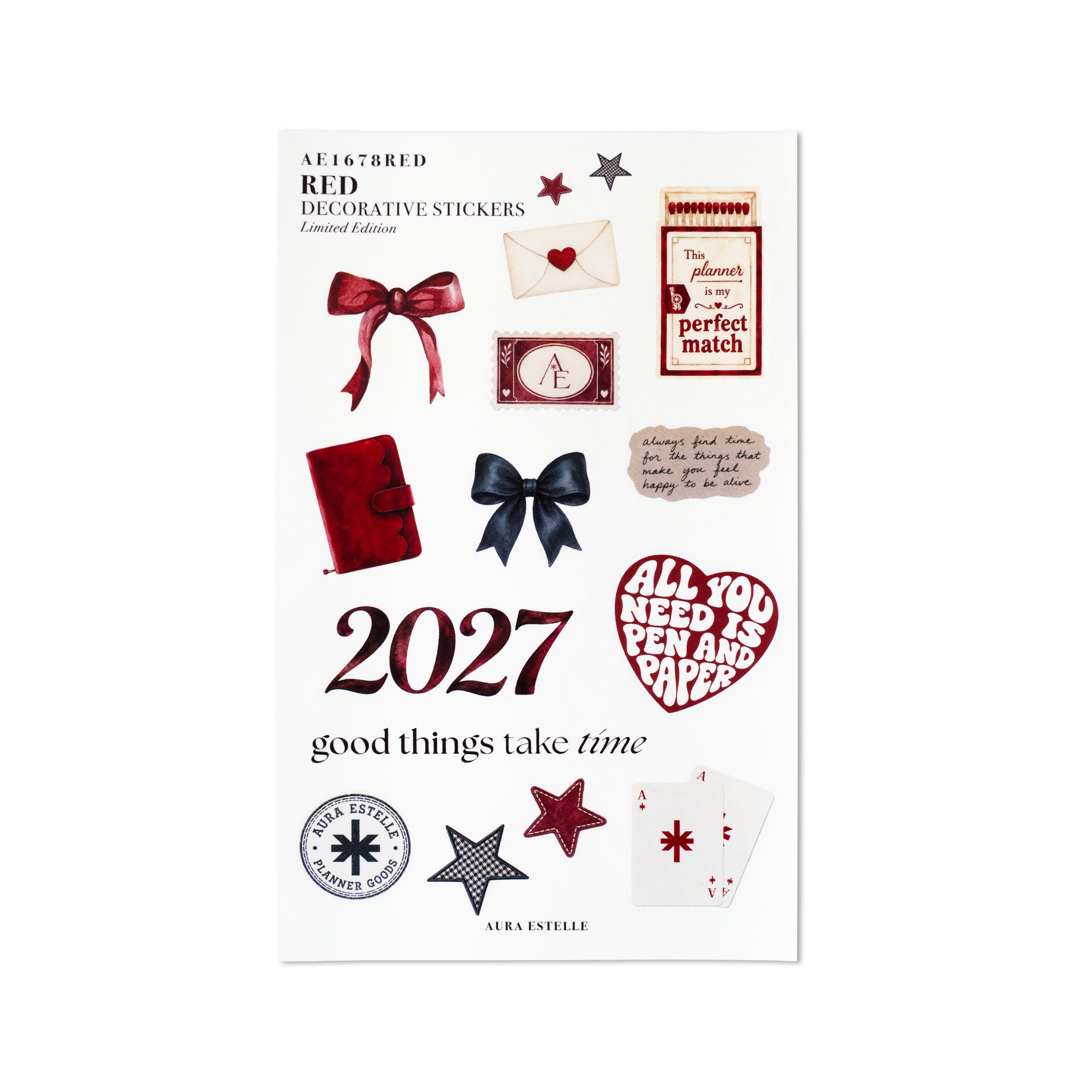 Aura Estelle 2027 Decorative Stickers in Red, limited edition washi sticker sheet