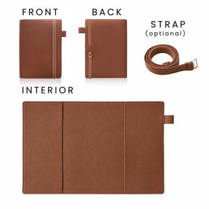 Brown B6 SKIN planner cover front, back, interior and optional strap