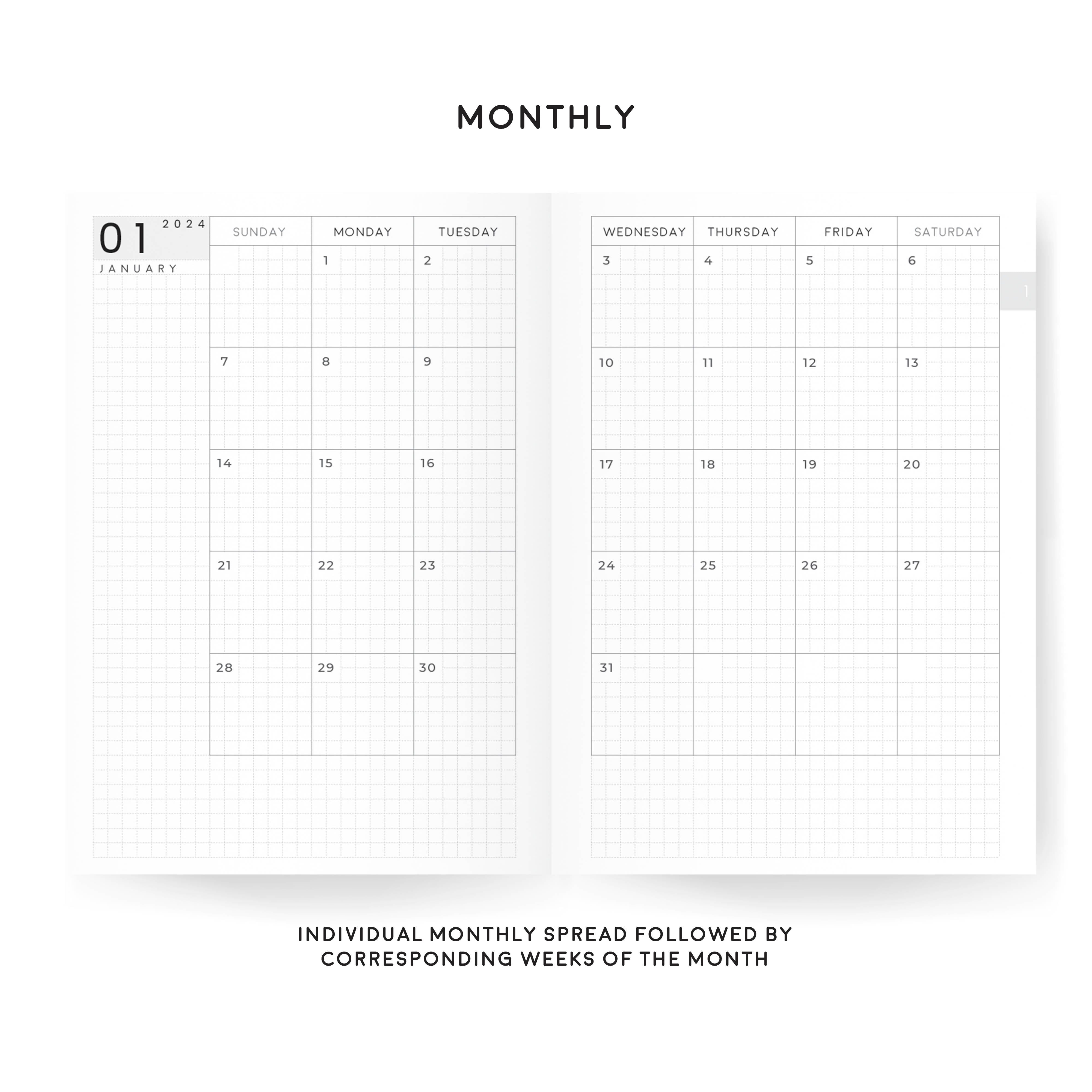 Aura Estelle B6 Classic Daily Planners | 2024 Dated | Tomoe River Paper - insidepages monthly product photo