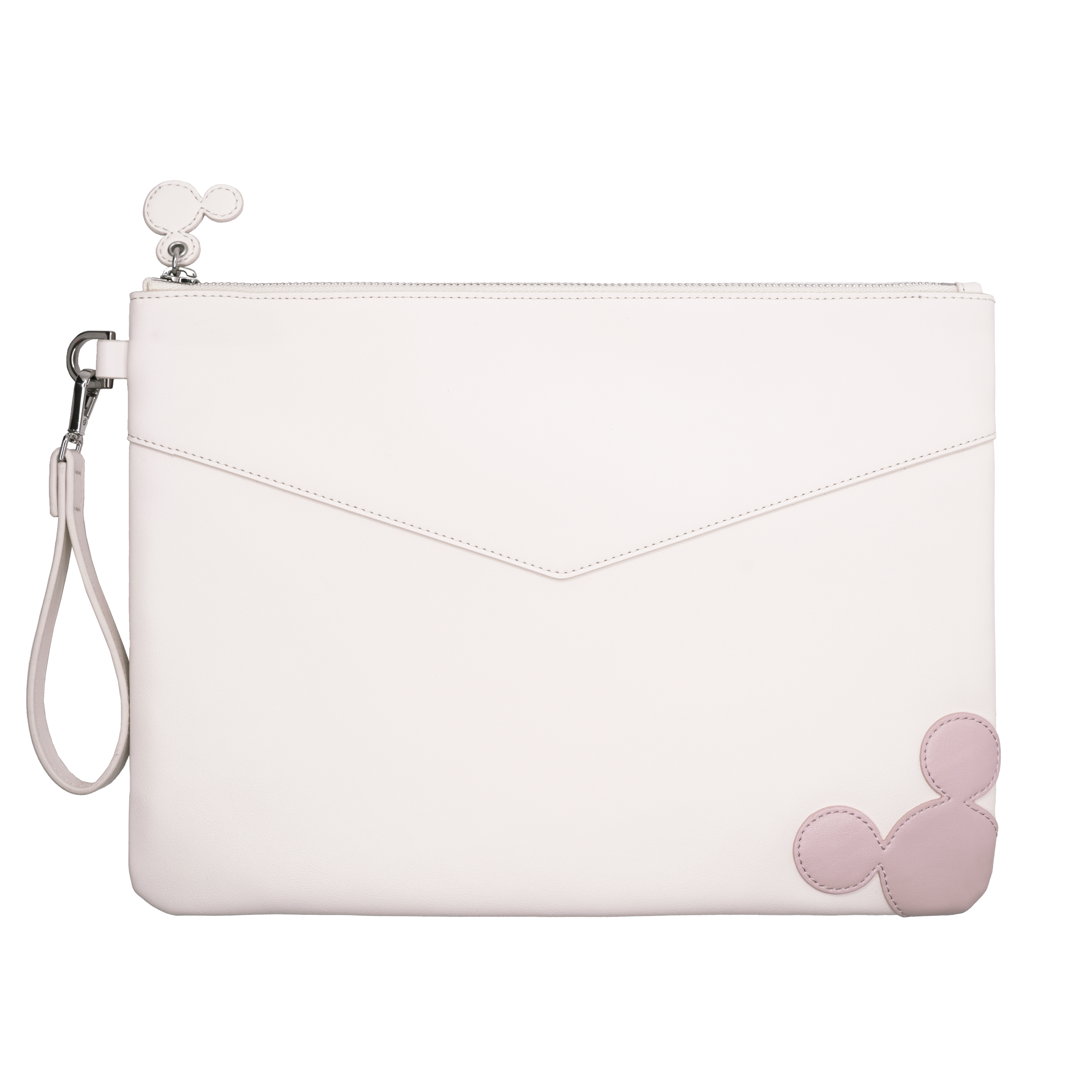 Aura Estelle The M Pouch white front view with pink charm