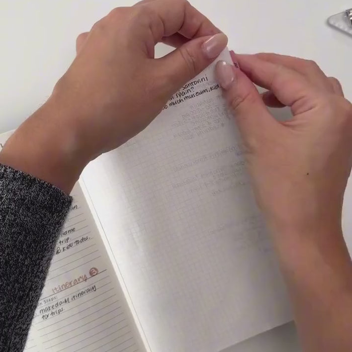 Pressing skinny tab stickers along the page edge using the guide