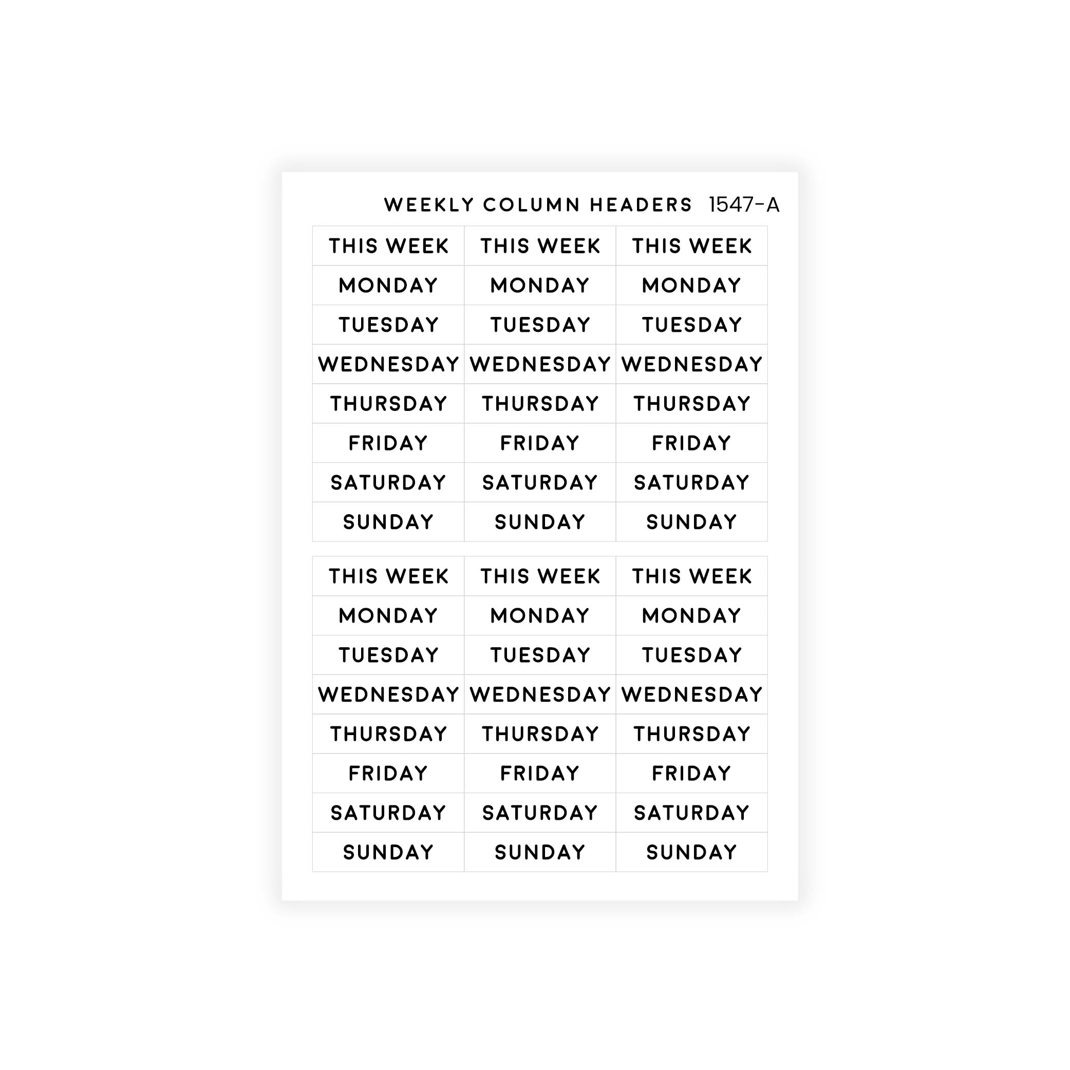 DAYS OF WEEK HEADER STICKER KIT | 1547