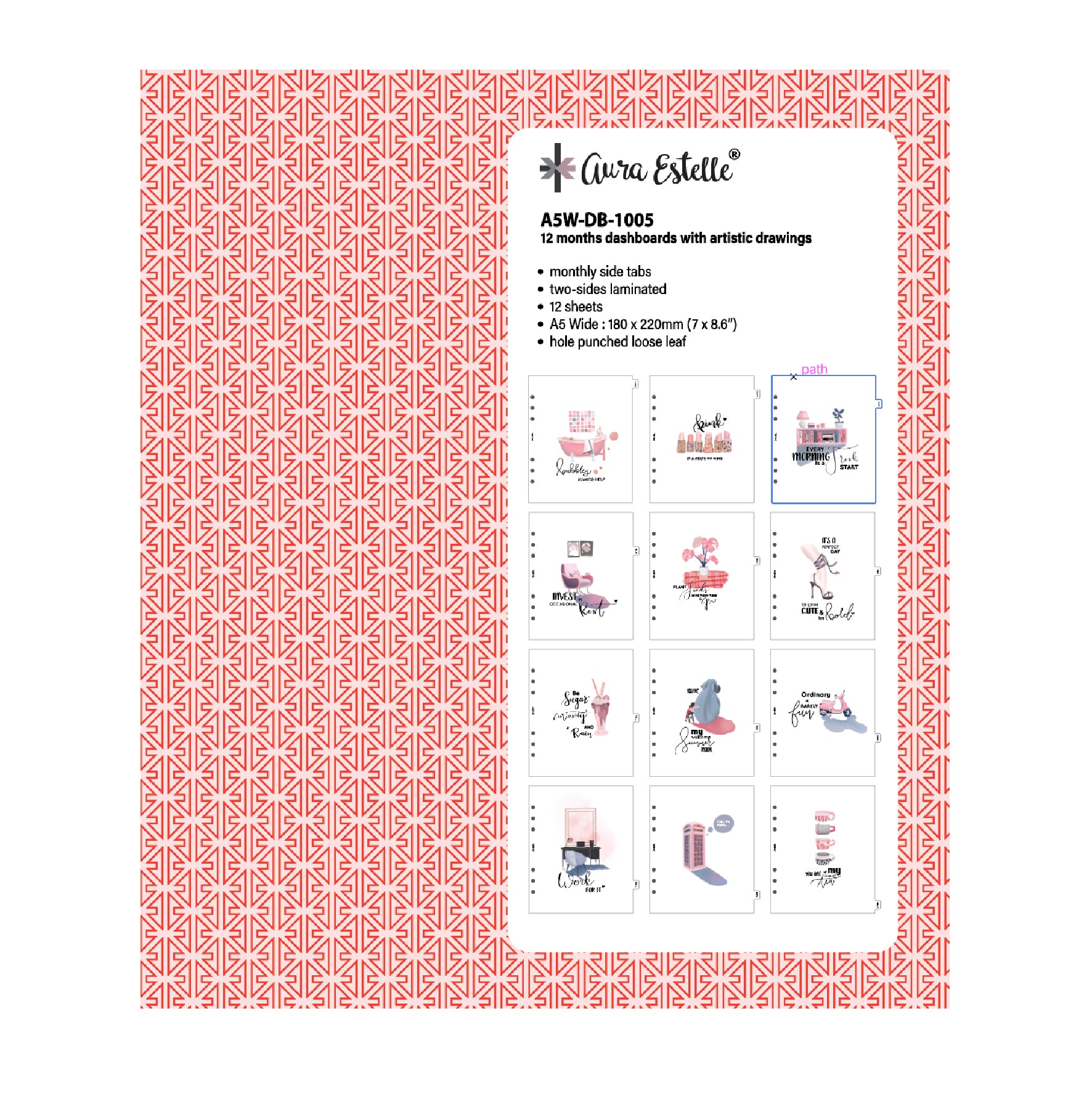 12 Months Dashboards With Arctic Drawings A5W 1005
