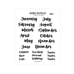 Aura Estelle Washi Stickers | Monthly Headers Cursive Monthly Headers Cursive washi sticker sheet product shot