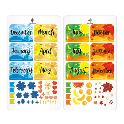 monthly tabs stickers index stickers undated stickers planner stickers four season stickers by Aura Estelle